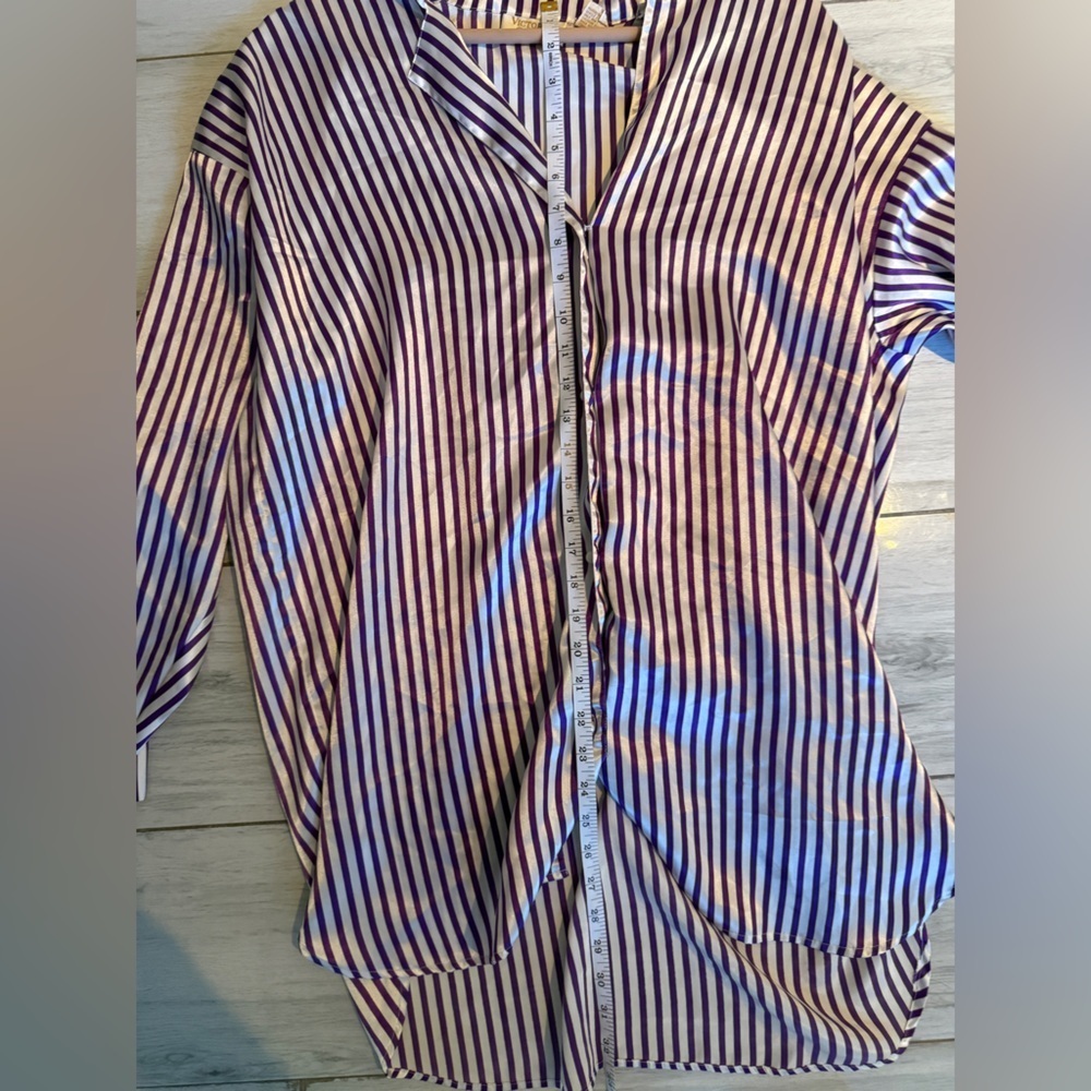 Vintage Victoria’s Secret Pajamas Night Dress Top M/l  Purple Stripes  Satin - Picture 5 of 9